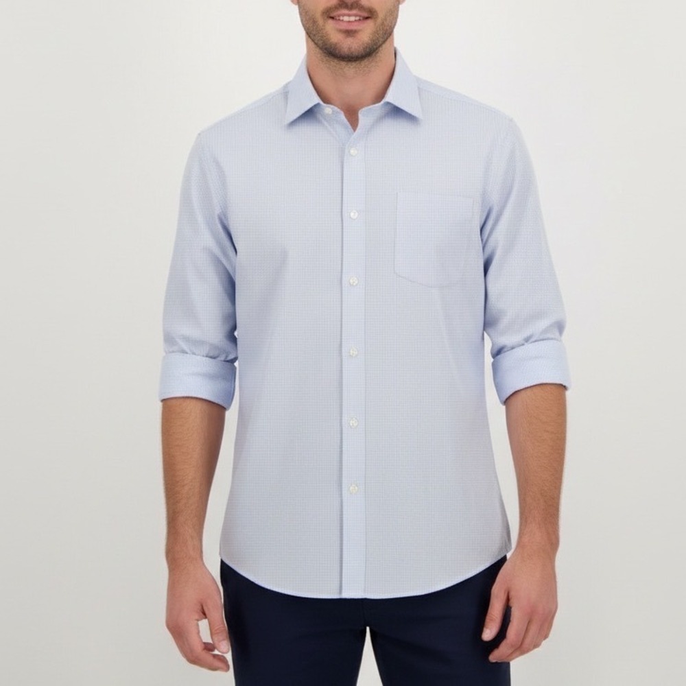 WILKES & RILEY Light Blue Gingham Classic Fit Dress Shirt 17 12 x 36